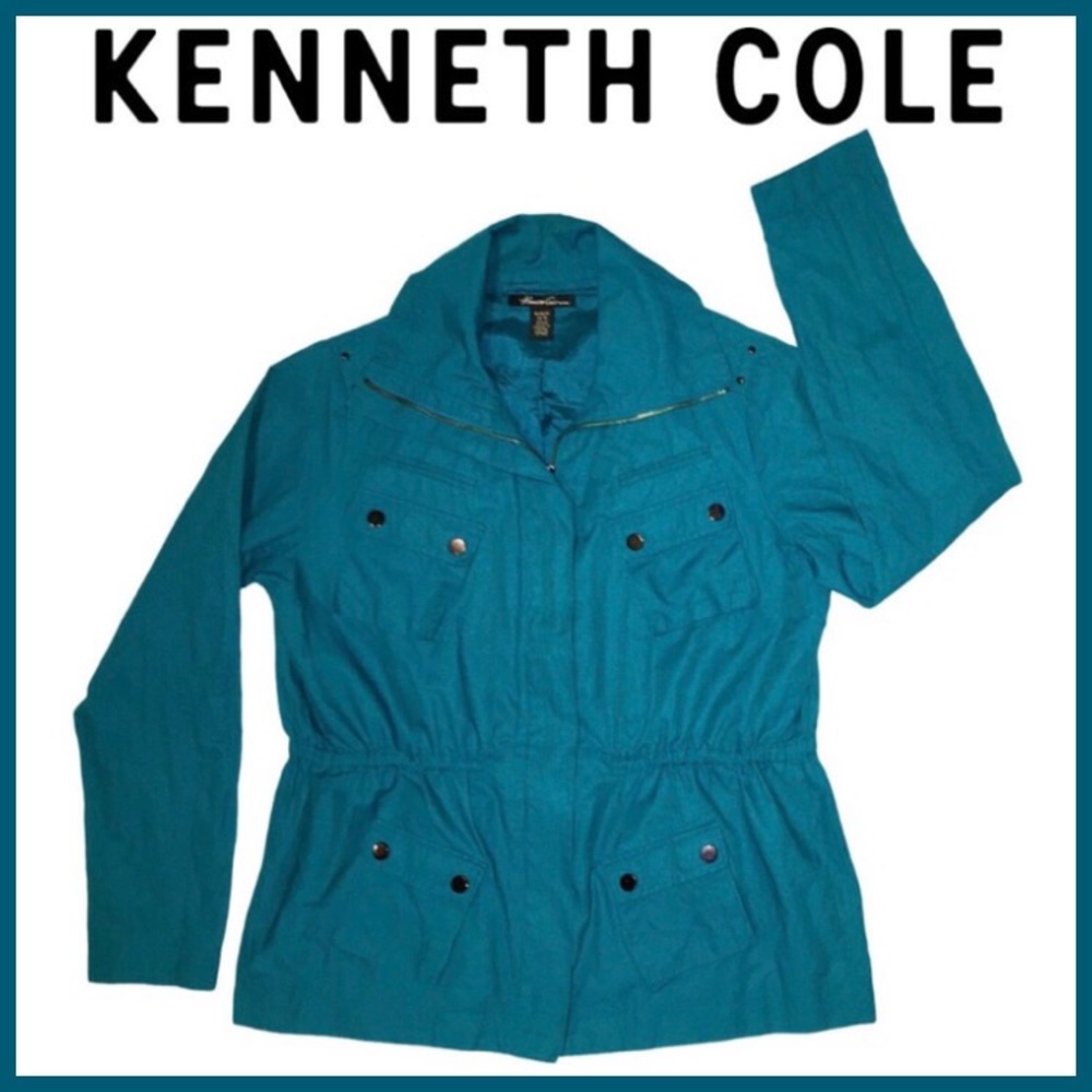 Turquoise Coat Teal Blue Lightweight Jacket Wind Breaker Kenneth Cole Medium